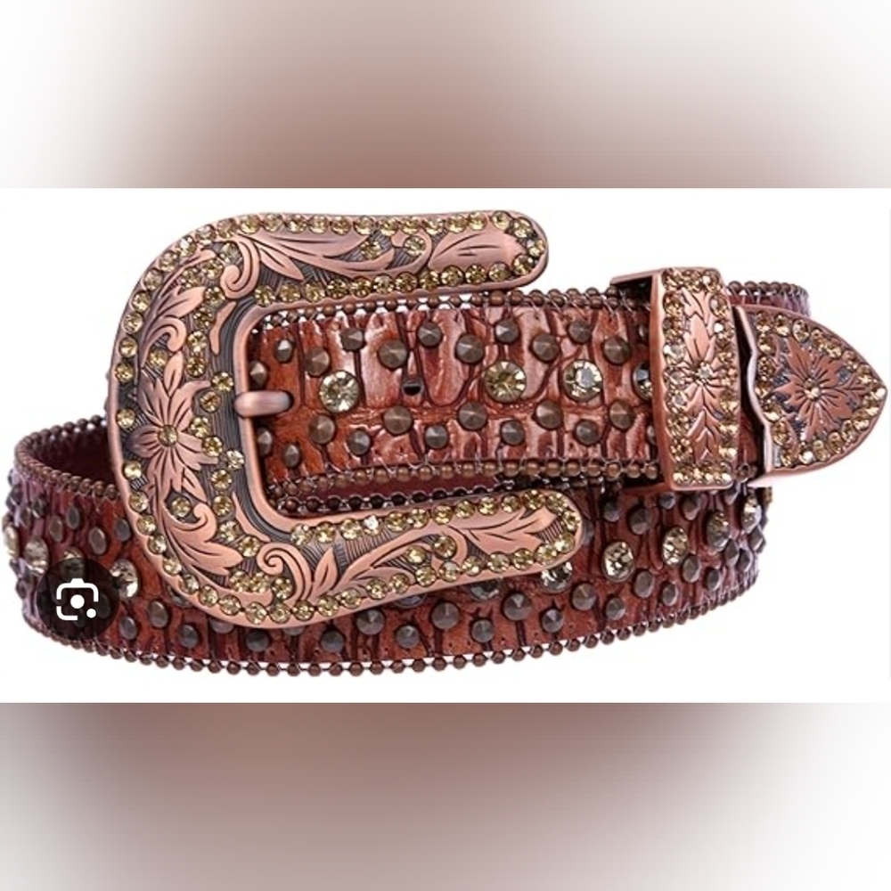 Western Cowgirl Faux Alligator Rhinestone Studded Leather Belt Size L